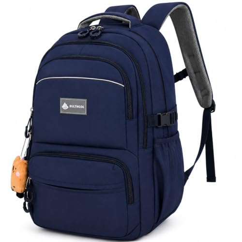 Mochila Escolar Grande Passe Impermeável Notebook Bolsa De Costas Unissex Reforçada Escola Faculdade Viagem Com Chaveiro Urso Homem Mulher Adulto Adolescente (Azul)