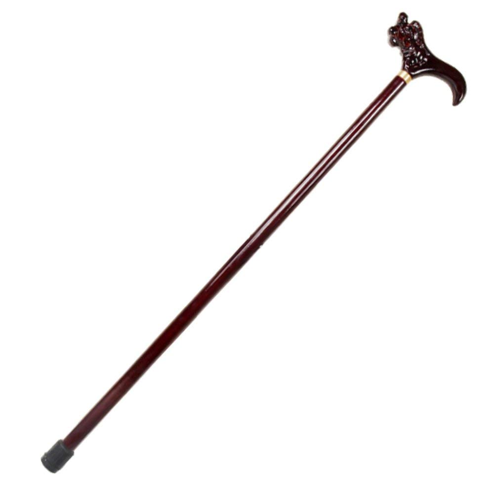 Bastón De Madera Bastón Antideslizante Grabado De Madera Maciza Mango De Grifo Bastón Muletas para Ancianos Cesta para Andador para Ancianos, Winered/Kbrown