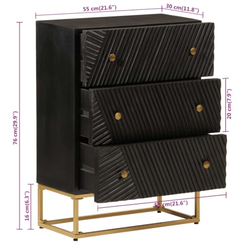 Cómoda negra de madera maciza de mango y hierro de 55x30x76 cm 3