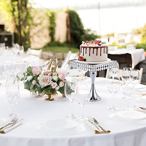 Bstkey 10" Square Wedding Metal Cake Display Stand With Mirror Top Plate, Silver Cupcake Stand With Crystal Beads Decor Pedestal, Dessert Stand For Parties Birthday Baking Party Supplies Centerpiece #TOP5