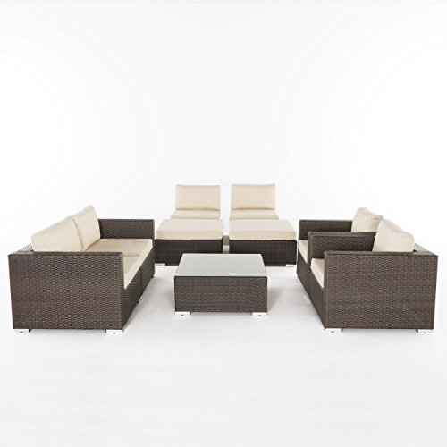 Christopher Knight Home Santa Rosa Outdoor 6-Seater Wicker Sectional With Aluminum Frame And Water Resistant Cushions, 9-Pcs Set, Multibrown / Beige #TOP30