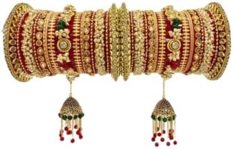 CHURA Juego de pulseras de joyería nupcial bañadas en oro Rajasthani ChuraPunjabi Chuda para boda con piedras y perlas Rajasthani Kundan Meenakari