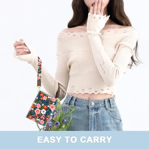 Image of Aiawoxc Credit Card Holder, Small RFID Wallet Slim Leather Card Organizer Case with Zipper and Wristlet Strap, Cute Flowers