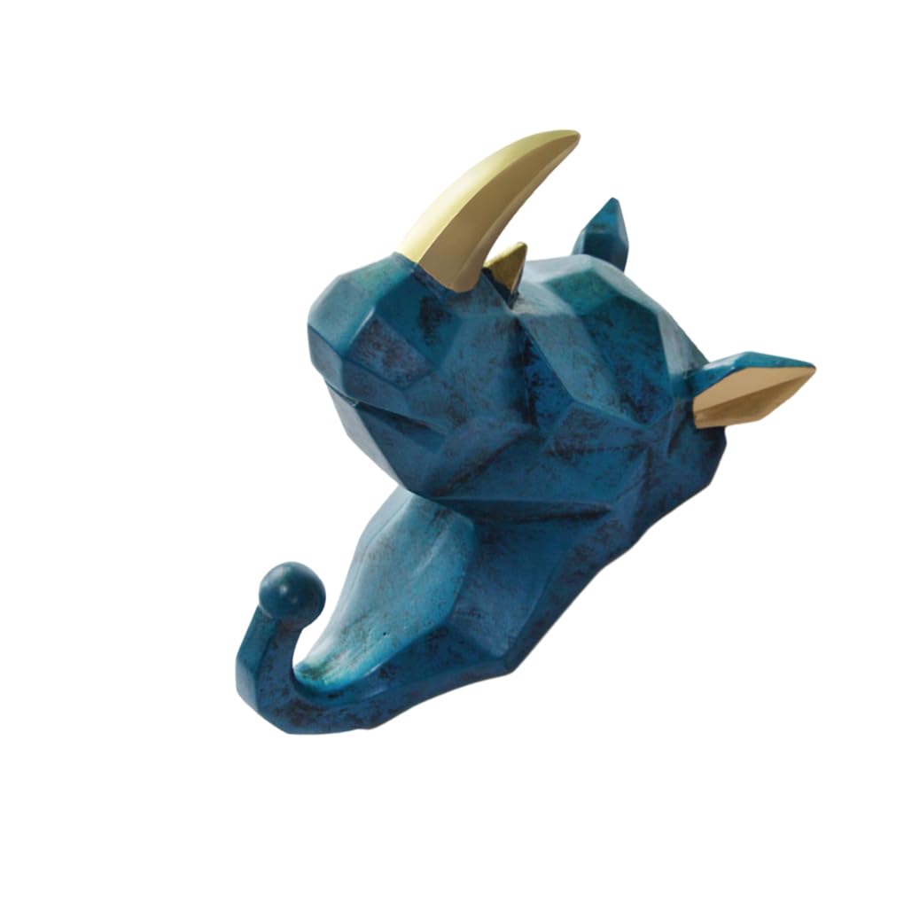WOVEBIUS Animal Shape Coat Hook Made of Resin for Long-Lasting Not Easy to Wear. Easy to Install Animal Head Coat Hook Coat Hooks Retro Blue (Rhino)