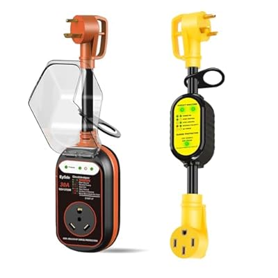 EyGde RV Surge Protector 30 Amp - 30Amp Circuit Analyzer with Waterproof Cover+30 Amp to 50 Amp RV Adapter, Patented 4200Joules Electrical Adapter