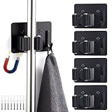LIHAO Besenhalter, 4 Stück Edelstahl Besenhalterung Wand, Magnetischer Wandhalterung Besen Gerätehalter...