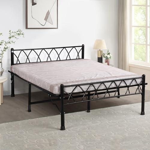 Image of DELITE KOM Mario Foldable Metal Bed | Double Size (6.71ft x 4ft) | Portable | No Installation | Strong Steel Frame | Powder Coated | Heavy Load | for 75 inchx48 inch Mattress | Glossy Black | 1 Year Warranty