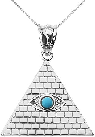 925 Sterling Silver Egyptian Pyramid Charm with Evil Eye Pendant Necklace, 22"