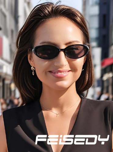 FEISEDY Retro Oval Cateye Sunglasses for Women Men Fashion Small 90s Style Vintage Shades B41804