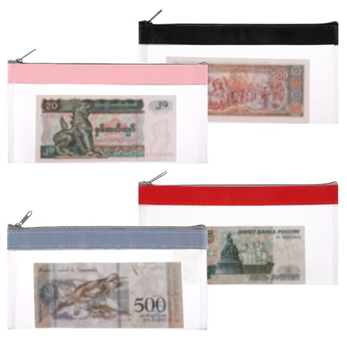 4 sacos de dinheiro com zíper, envelopes para dinheiro de 20 x 10 cm, envelopes transparentes com zí