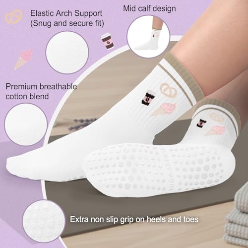 Image of Pilates Socks for Women, Non Slip Grip Socks for Yoga, Barre, Hospital, Grippy Socks Womens Gifts, 4 Pairs