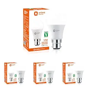 Orient Electric Motion Sensor LED Bulb 12W, radar based led light with Auto On-Auto OFF feature, Cool White, 6500K, B22d cap, Pack of 4