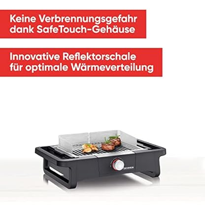 SEVERIN Style Evo Elektrogrill für drinnen und draußen, Tischgrill mit schnellem Grillstart bis 350 °C, Balkon Grill mit optimaler Hitzeverteilung, Schwarz, PG 8123 – Bild 3