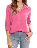 Zeagoo Button Down Shirt for Women Dressy Long Sleeve Work Collared Blouses Business Casual Tops Hot Pink