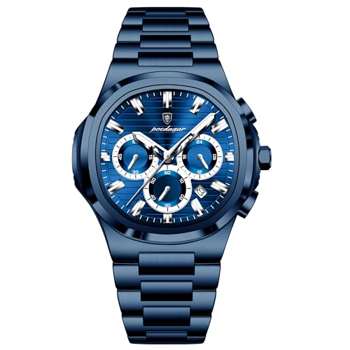 Poedagar - Orologio da polso da uomo d'affari, cronografo con data, impermeabile, luminoso, di lusso, in acciaio inox, al quarzo, orologi da uomo, moderno