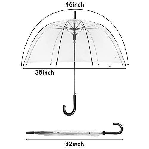 Wasing 10 Pack 46 Inch Clear Bubble Umbrellas Wedding Style Large Canopy Transparent Stick Umbrellas Auto Open Windproof With Black European J Hook Handle Outdoor Umbrella For Adult #TOP1