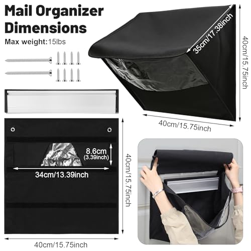 1 Set Mail Slot for Front Door, Aluminum Alloy Mail Slots Cover with Mail Catcher Bag Mail Slot Catcher for Door Mail Slot(12\"×2.7\",Black) - Thumbnail 3