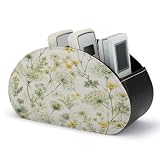 White Wild Carrot PU Leather Multi‑Compartment Remote Holder Desktop Storage Organizer for TV Remotes