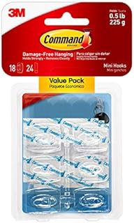 Command Mini Hook, Value Pack of 18 Mini Hooks and 24 Small Adhesive Strips, Transparent - Damage Free Hanging - Holds up to 225 gm (Packaging May Vary)