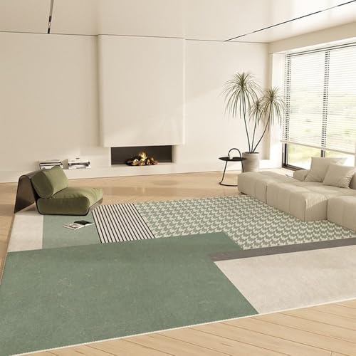 Tapis de salon vert à rayures noires ambiance cocooning - 2