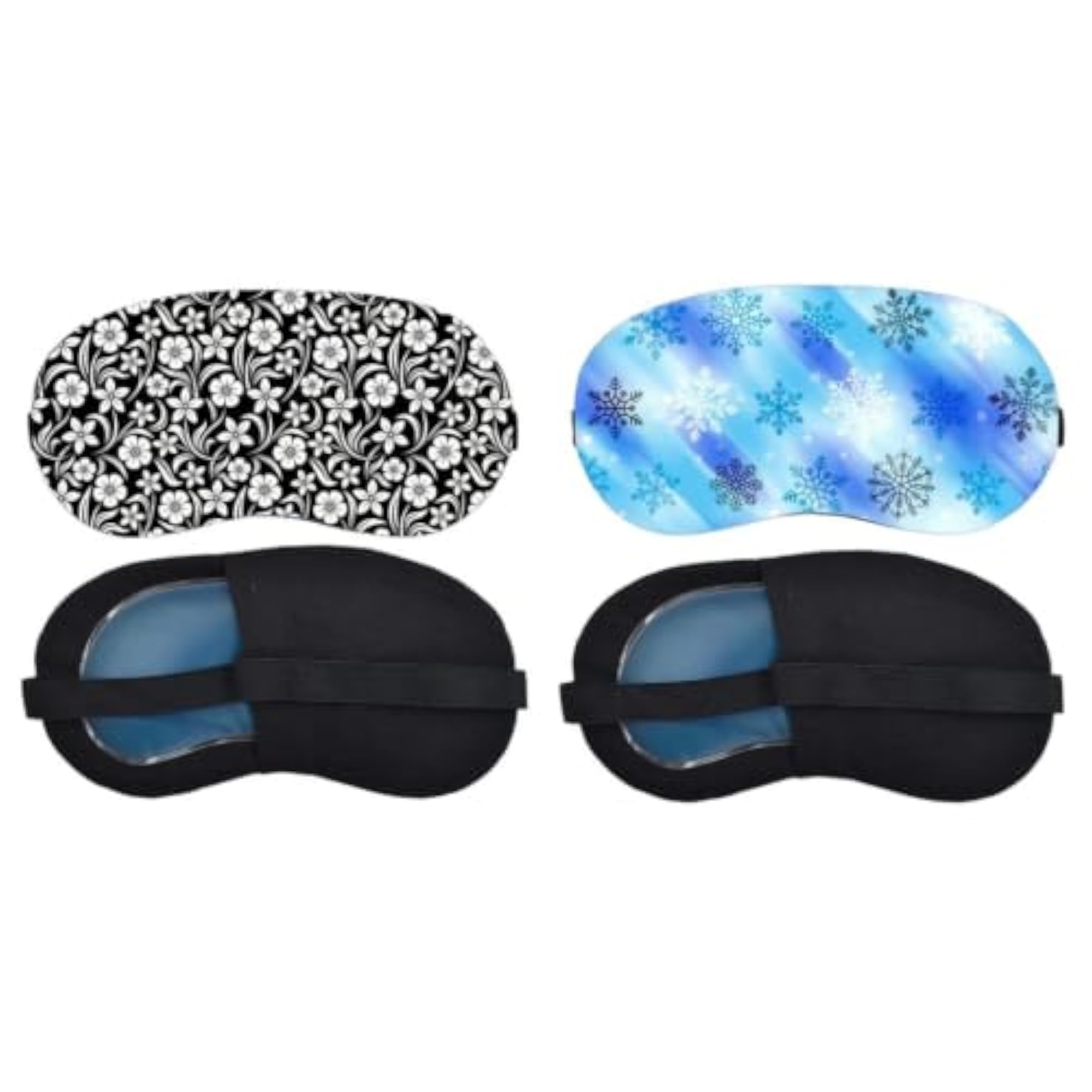 Monochrome Floral Pattern & Blue Snowflake Sleeping Mask Combo