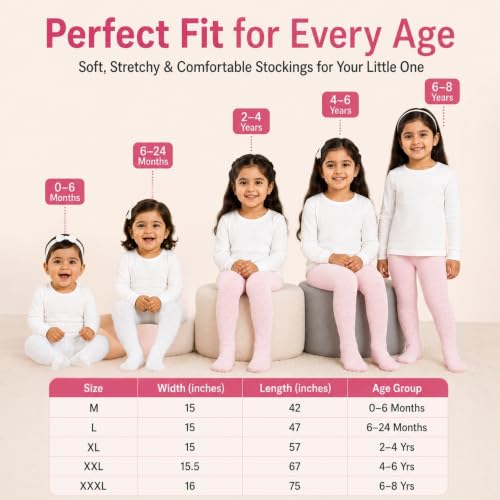 Image of THE LITTLE LOOKERS Baby Tights Thick Toddler Baby Girl Seamless Knit Leggings Thick Solid Cotton Stockings Footed Pants Pantyhose for Years Baby