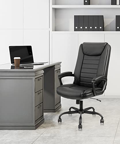 Klasika Leather Executive Office Chair, Ergonomic Computer Desk Chair With Padded Armrests And Tilt Rock, Adjustable Swivel Rolling Task Chair For Home Office, Black #TOP7