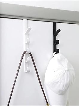 Vertical Door Hook - Over The Door 5 Link Hooks Closet Organizer, Modern Strong Long Row Rear ABS Plastic Hanger, Easy Installation, Space Saving - Hat, Coat, Tote Bags, Towels, Scarf, Utensils Rack