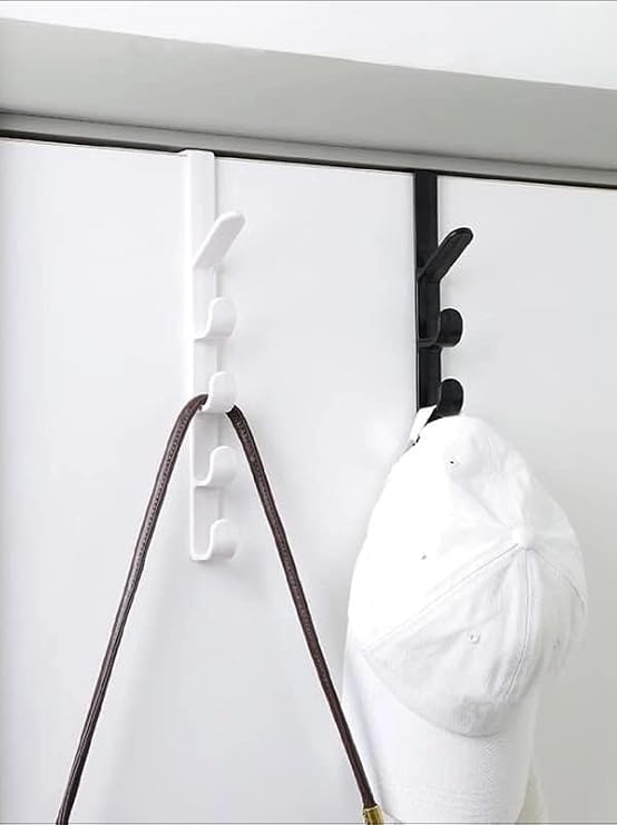 Vertical Door Hook - Over The Door 5 Link Hooks Closet Organizer, Modern Strong Long Row Rear ABS Plastic Hanger, Easy Installation, Space Saving - Hat, Coat, Tote Bags, Towels, Scarf, Utensils Rack