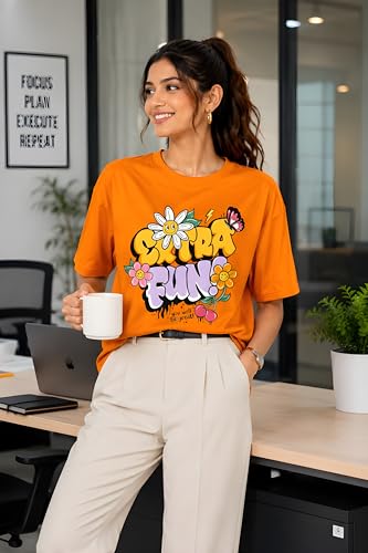 Image of Amazon Brand - Anarva Women Oversized Graphic Printed T Shirt 100% Cotton Drop Shoulder Loose Fit Baggy Casual Tshirt for Girls