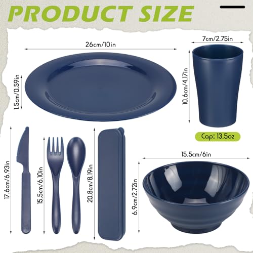 Set de vajilla Tioncy 29 piezas para camping, 4 personas, incluye platos, tazones, vasos y cubiertos reutilizables de plástico irrompible con bolsa de cordón para viaje, picnic y exteriores, apto para lavavajillas miniatura 2