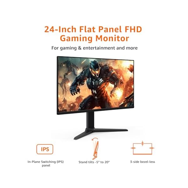 Amazon Basics 24 Inch Gaming Monitor, FHD 1080P, 165Hz, VESA Compatible, Adaptive sync, 1ms Response, Black - Image 3