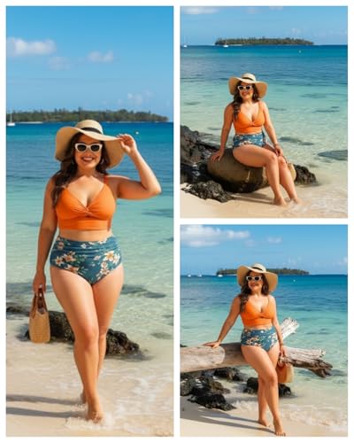 Image of Daci Plus Size Two Piece Swimsuits - Women High Waisted Bikini Tummy Control Bathing Suits Knot Twist Swimwear 2025