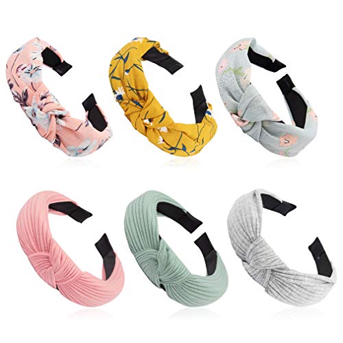 KICOSY 2PCS Headbands for Women, Knotted Wide Headband, Yoga Hair Band Fashion Elastic Hair Accessories for Women and Girls, Knotted Headbands Womens Headbands, Headbands for Washing Face (6 Pack(F))