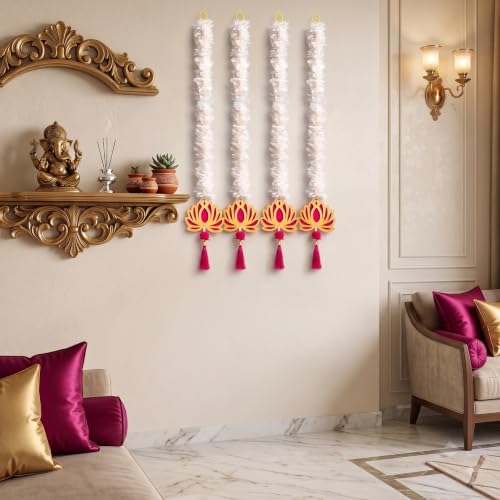 Image of JH Gallery Golden Floral Lotus - Ganesh Chaturthi Decoration Items for Home, Handmade Ganpati Makhar & Mandap Backdrop, Temple & Wall Hanging Decor (24 Inch, Pack of 4)