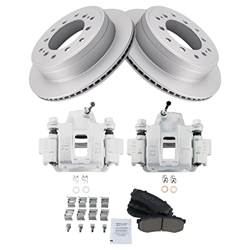 Image of TRQ Rear Brake Pad and Rotor Set Ceramic Vented Coated Rotors Calipers | For 2010-2014 Toyota FJ Cruiser