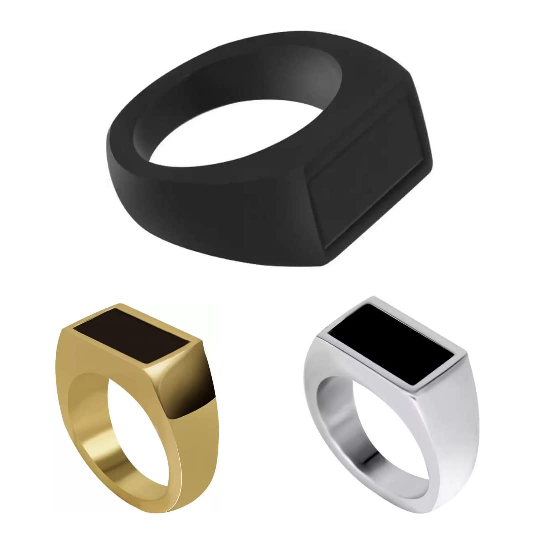 BELLINA Gift For Boys And Men Style Silver, Black And Gold Finger Ring | Trending Titanium Ring For Boys And Men (Pack of 3) (B09Y1P3LH7) Amazon Price History, Amazon Price Tracker