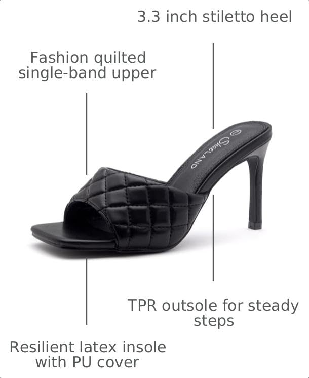 Image of Shoe Land Melrose Women's High Heels Stiletto Heeled Slides, Square Open Toe One Band Slip-On Heeled Mules - Dressy Clear Heeled Sandals for Prom Party Wedding and Vacation