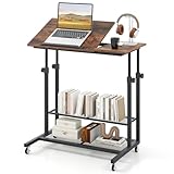 COSTWAY Betttisch auf Rollen höhenverstellbar, Pflegetisch mit neigbarer Tischplatte, Ablage & Kantenschutz, C-Förmig Laptoptisch, 80 x 40 cm Beistelltisch für Wohnzimmer, Schlafzimmer