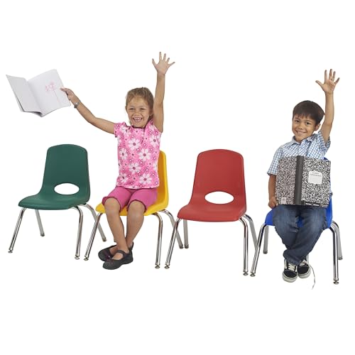 Image of Factory Direct Partners 12 inch School Chairs, Stackable Kids Classroom Chair, Set of 6 Stacking Student Chair with Swivel Glides For Preschool, Kindergarten, and Early Learning Centers, Assorted Colors