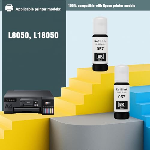 Image of KOSH 057 Black Refill Ink Suitable for L8050, L18050, L8150W Printers (70ml X 2Bottle)