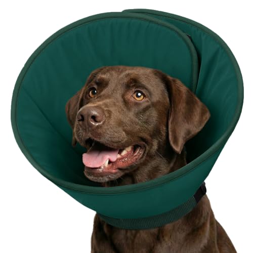 Image of Dog Cone, Soft Cone for Dogs to Stop Licking with Adjustable Buckle | Dog E-Collar Alternative After Surgery for Medium Large Dogs, Pet Cones Collar for Wound Healing, Dark Green L