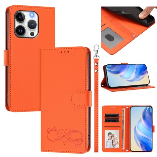Jiajihua Cover Compatible with iPhone 14 Pro Phone Case【Card Cash Slot Wallet Design Flip Kickstand Drop Protection】 Orange