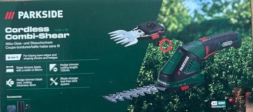 HKM Akku Technik Parkside PGSA 4 - Tijeras para césped y arbustos (mango giratorio, funciona con pilas, cargador USB)