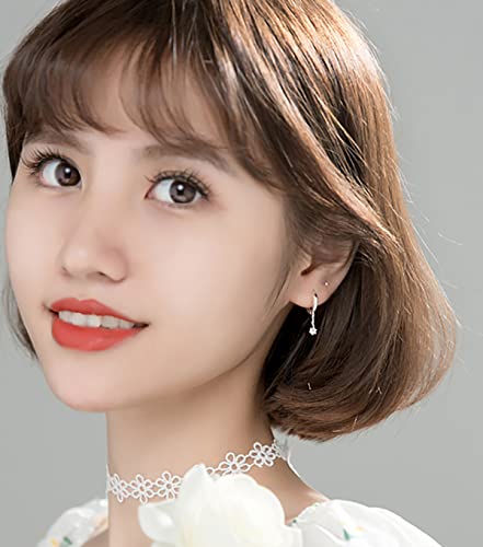 Reffeer 925 Sterling Silver CZ Dangle Hoop Earrings for Women Teen Girls Tiny Huggie Hoop Earrings Chain4