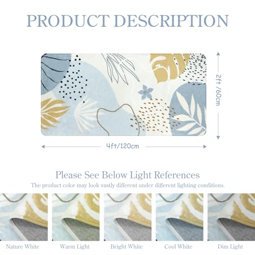 Lahome Boho Rug Runner - 2x4 Area Rug Non-Slip Washable Soft Bathroom Runner Rug Small Throw Long Bath Rug Blue Kitchen Runner, Botanical Print Foor Mats Runner Rug for Bedroom Hallway Laundry Room