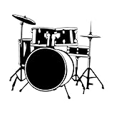 Stickers muraux en PVC Batterie, batteur, musique, musicien, instrument de musique 51x57.2cm Ne se décolle pas Noir