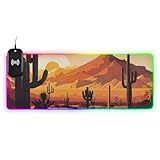 VKPSCHJ Mouse Pad with Wireless Charger 15W Large for Gaming,Western Desert Sunset PC,Laptop,Desk, RGB Glowing Computer Keyboard Mats Pads Non-Slip for Home & Office