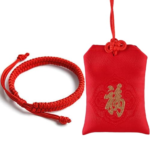 FOJIIUOK Buddhist Glücksarmband Red Armband Lucky Geflochtene Freundschaftsarmbänder Glücksarmbänder Handmade Red Tibetisches Glücksarmband,Einstellbare Größe,Geschenke für Freunde und Paare 2 Stück