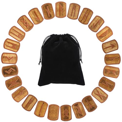Sliner 26 Pcs Wooden Viking Runes Set 25 Elder Futhark Norse Runes with Black Velvet Bag for Divination Tool Beginners Witchcraft and Meditation